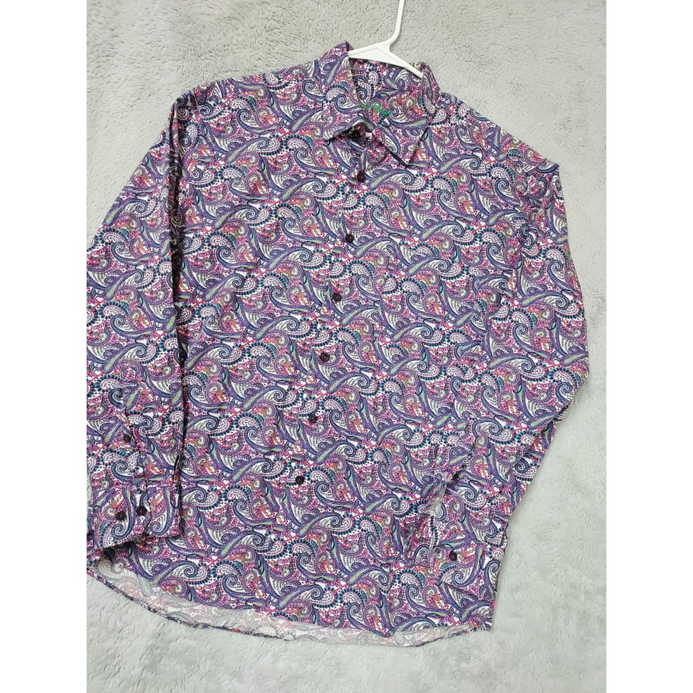 Alan Flusser Shirt Mens Large Paisley Long Sleeve Button Up Purple Funky Party